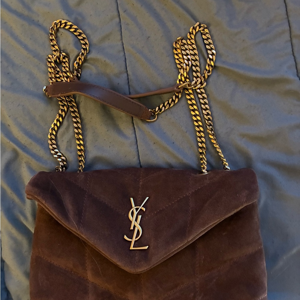 Yves Saint Laurent Dark Brown Velvet Shoulder Bag
